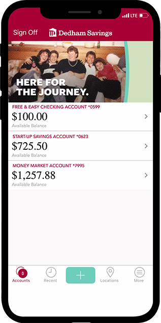 Online banking mobile menu.