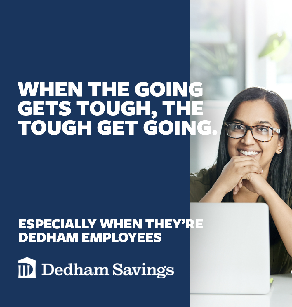 A graphic celebrating Dedham Savings employees.